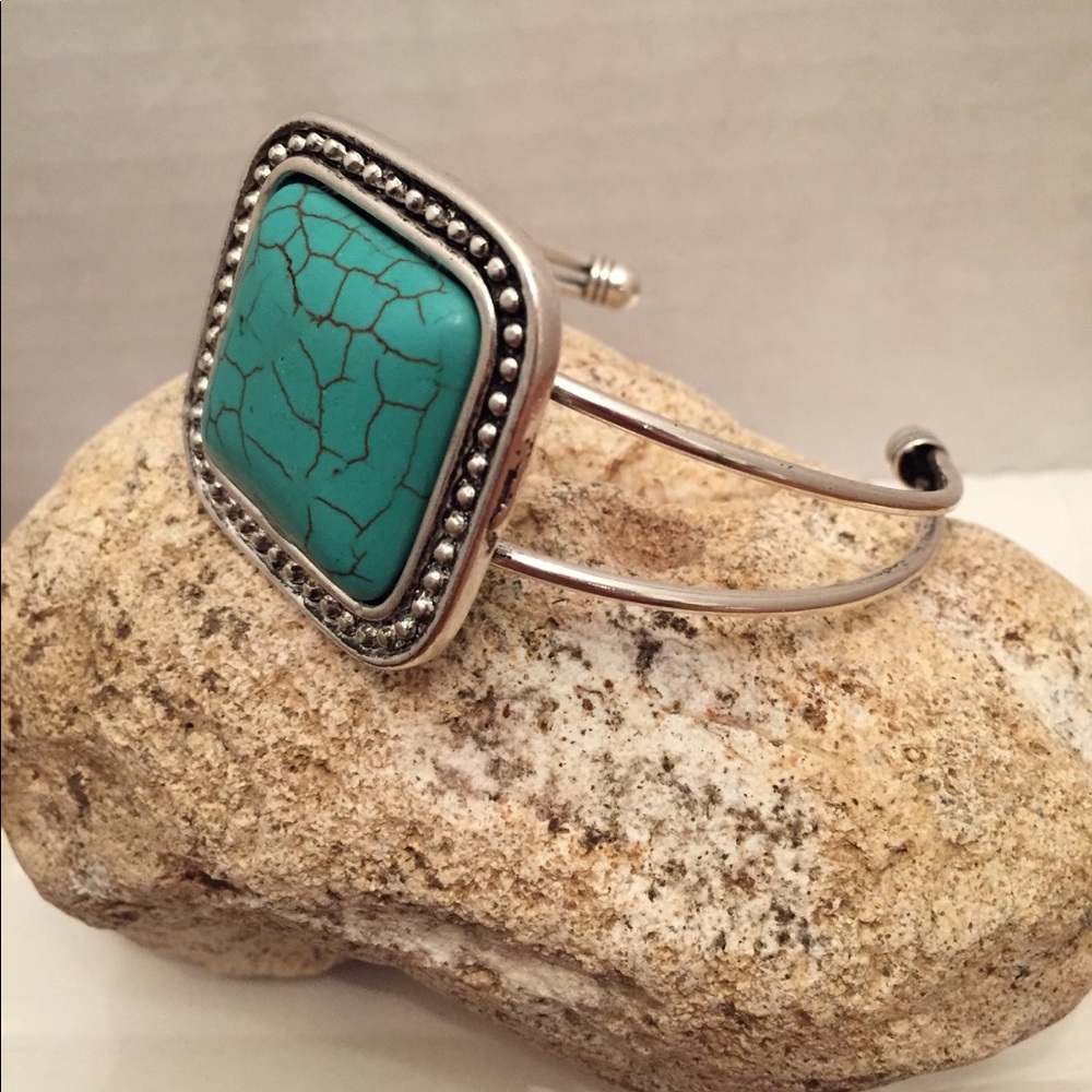 Silver Turquoise Magnesite Cuff Bracelet